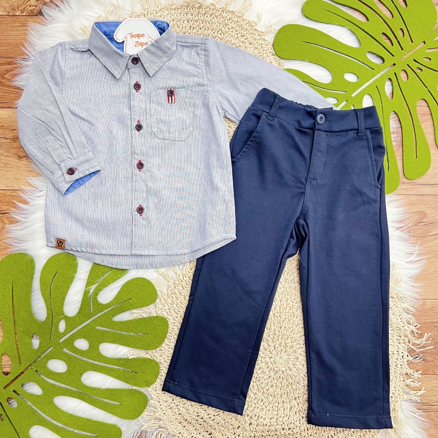 Conj. Camisa Manga Longa  e Calça Social - Azul Marinho